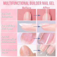 OEM BIAB Gel HEMA FREE 18 Warna Soak off Liquid Builder dalam Botol Laris Manis Gel Ekstensi Kuku UV LED untuk Kuku Tipis dan Lemah