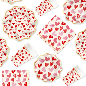 DAMAI - Juego de Decoración para Fiesta del Día de San Valentín, Venta al por Mayor, Platos de Papel con Corazones Rojos, Mantel, Juego de Vajilla Desechable para Fiesta - Product Image 4