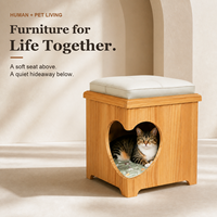 Repose-pieds/Siège carré multifonctionnel écologique et mignon en bois massif, partagé humain-animal, 2-en-1, avec niche dissimulée pour chat et chien, luxe moderne