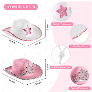 MOTE-MH153 rose couronne Western Cowboy chapeau lanière réglable rose Sequin étoile blanc Dickie Cowboy chapeau mode Cowboy chapeau Stock - Product Image 4