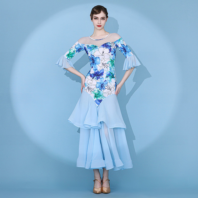 princess polly baby blue dress Light Blue Cornflower Smooth Waltz Ballroom Standard Dress Competition main image 0