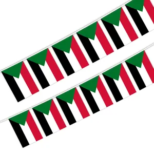 Bendera Tali Bendera Sudan 5,5x8 Inci untuk Dekorasi Dalam dan Luar Ruangan (12 Buah/Unit)