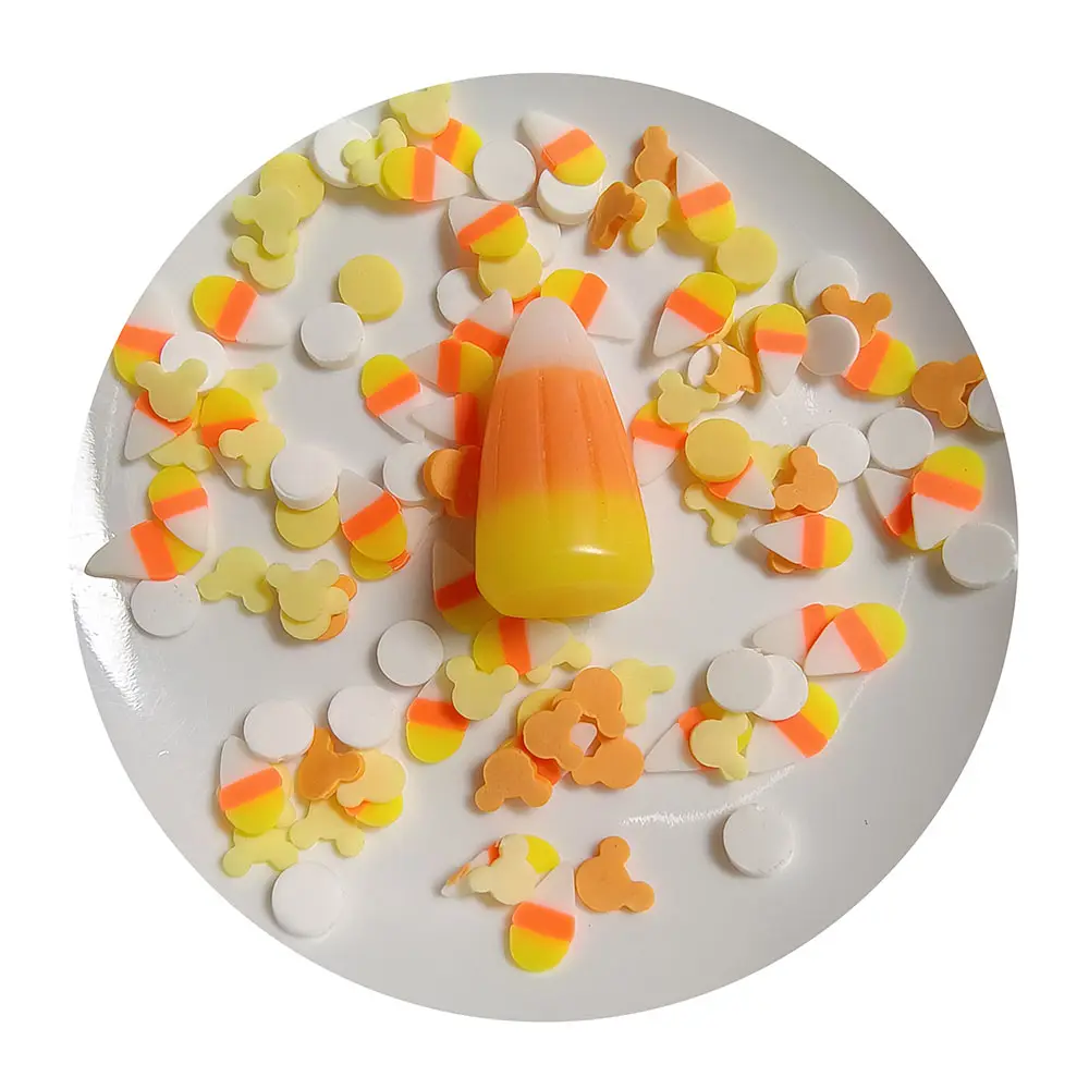 New 1Bag 3D Kawaii Cartoon Realistic Corn Candy Slime Charms Artificial Candy Corn Embellishments Halloween Holiday Party Decor