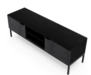 Fluted furniture 2 doors wooden black fluted TV stand with metal legs for Home furniture