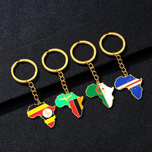 Porte-clés en acier inoxydable plaqué or 18 carats avec drapeau de pays africain, carte des pays africains, pendentif drapeau, chaîne de porte-clés - Product Image 3