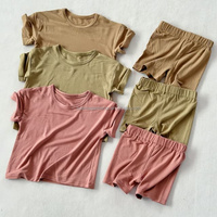 Ensemble de vêtements pour bébé garçon et fille, 1 pièce, logo personnalisé, t-shirt à col rond en bambou massif, short décontracté d'été, vêtements pour tout-petits