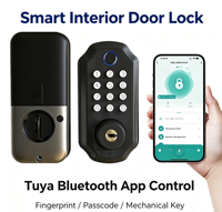 Cerradura Inteligente Biométrica con Huella Dactilar Tuya, Cerradura Digital con Bluetooth y Contraseña, Llave Mecánica para Apartamentos de Alquiler y Dormitorios, Sin Manija