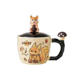 Taza de Cerámica con Tapa de Ardilla Estilo Ins, Linda Taza de Pareja para Desayuno y Café, Regalo Ideal - Product Image 6