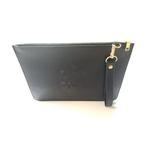 Luxury Fashion Black DST Large Leather Clutch Wristlet Zipper Bag with Strap Sorority Clutch Bag