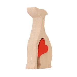 Puppy heart-shaped wooden handicraft ornaments Home decoration woodwork ornaments beloved puppy Fashion resin handicraft