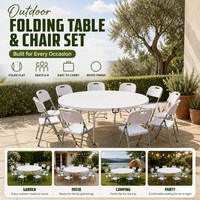 Table ronde pliante en plastique pour l'extérieur, table ronde blanche