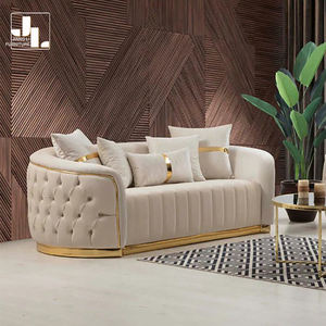 أريكة فاخرة إيطالية الطراز للبيع الساخن للفنادق والفلل، طقم أريكة 3+2+1 مع أزرار مزخرفة، إطار خشبي وقماش مخملي لغرفة المعيشة - Product Image 2