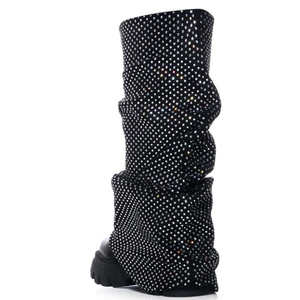 Bottes hautes pour femme en PU à fermeture éclair, bout carré, talon carré bas, coupe large, pour l'hiver - Product Image 4