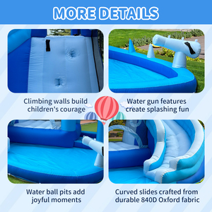 Toboggan aquatique <span class=keywords><strong>gonflable</strong></span> bleu et blanc, combinaison <span class=keywords><strong>de</strong></span> toboggan unique avec des pistes courbes palpitantes et une grande piscine inférieure. - Product Image 4