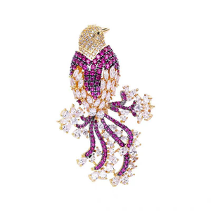 Broches en laiton de luxe chic bicolores or micro-pavé zircon rouge grand motif animal oiseau pour femme, cadeau de mariage et de fête, vente en gros - Product Image 5