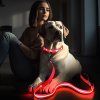 Laisse pour chien de compagnie qui brille dans le noir pour la marche nocturne, rechargeable, laisse lumineuse pour chiot, Correa De Perro, laisse pour animal de compagnie plate à LED clignotante