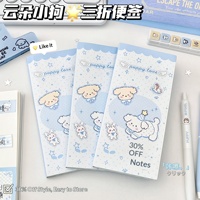 Cloud Puppy Trifold Sticky Note Pad Biru Putih Desain Kartun Kertas Memo Lepas Tempel Perlengkapan Dekoratif Perencana Siswa Buatan Sendiri