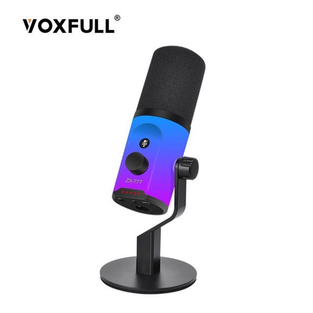 VOXFULL ZX-777 Portable RGB Noise Cancelling USB Desktop Stand Condenser Microphone for Live Streaming Recording Gaming
