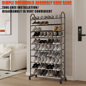 Étagère à chaussures simple multi-niveaux à 10 niveaux avec roulettes, facile à assembler, rangement intérieur pour la maison - Product Image 1