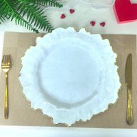 Assiettes rondes de luxe en plastique style nordique pour banquets de mariage, restaurants occidentaux, design sirène blanc nacré motif récif