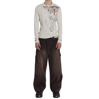 Jeans baggy de menuisier marron vintage pantalon en denim à boucle de marteau pour hommes pantalon à double genou jeans délavés