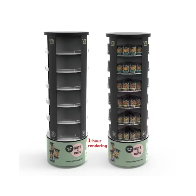 Modern Floor Standing Rotating 4-Shelf Metal Jewelry Display Rack with Easy Assembly for Garment and Shoe