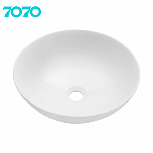 Lavabo rond moderne de haute qualité pour petite salle de bain, petit lavabo ovale en céramique artistique à poser, évier à montage sur comptoir avec robinet à trou unique - Product Image 5