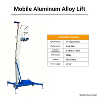 Plateforme élévatrice mobile légère à colonne unique en aluminium, capacité 125 kg, plateforme aérienne électrique portable jusqu'à 6000 mm de hauteur