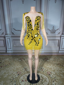 Novance <span class=keywords><strong>prom</strong></span> Dresses 2023 lấp lánh gương Sequins đá Bling tua Vàng ăn mặc Mini Evening Gown DRESS thanh lịch cho <span class=keywords><strong>prom</strong></span> - Product Image 6