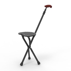 Canne avec tabouret en fibre de carbone pliable 45 cm, poignée en bois massif, chaise de jardin d'extérieur - Product Image 1