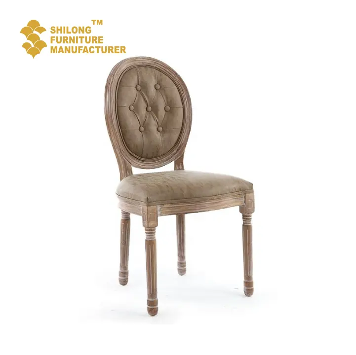 SL-YHY-O005 kursi Barok Perancis mewah, kursi belakang bulat dengan bingkai kayu Solid untuk ruang makan Formal