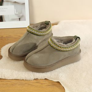 U2G Damen Herbst Lammfell Schneestiefel Winter Knöchelhohe Wildlederstiefel mit Strickrand Flache Zehenpartie Slip-On Design EVA-Innensohle - Product Image 5