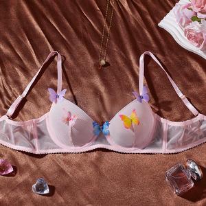 Conjunto de lencería de 3 piezas estilo francés para mujer, sujetador y bragas de malla transparente, lencería fina con liguero, conjunto de lencería sexy para mujer - Product Image 3