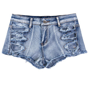 Shorts en <span class=keywords><strong>jean</strong></span> taille basse déchirés coupe droite pour femme – Collection été sexy et audacieuse pour la boîte de nuit - Product Image 4