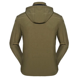 Men's Olive Green Soft Shell <b>Hooded</b> Jacket With <b>Zip</b> Fly And Pockets Regular Fit Outdoor Hiking Coat Water Resistant custom logo - Product Image 2