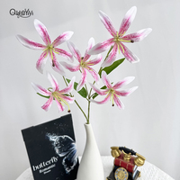 Realistische Künstliche Gloriosa-Lilien, Exotische Kunstblumen mit 5 Köpfen, 76cm Lebensechte Lilienstiele für Hochzeitsvasen QYYN-1383