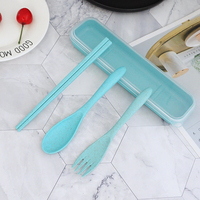 Ensemble de couverts en paille de blé ensemble de couverts de Camping Portable réutilisable voyage avec étui baguettes cuillère et fourchette ensemble