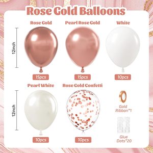 60 ballons en latex blanc nacré et or rose de 12 pouces pour la décoration de fiançailles, de fête prénuptiale, de mariage et d'anniversaire - Product Image 2