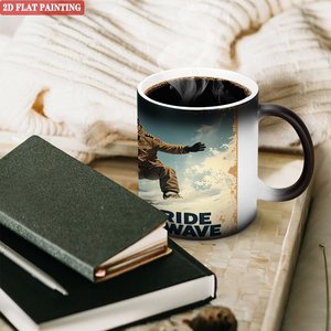 Tasse magique sensible à la chaleur en céramique noire givrée 11oz, design moderne et épuré, pour bureau ou chambre - Product Image 3
