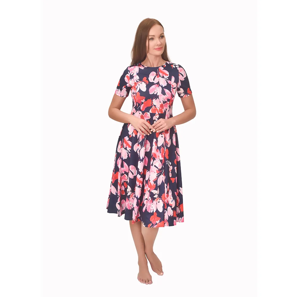Robe trapèze à manches courtes pour femme, motif Floral, longueur genou, nouvelle collection été 2023