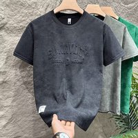 T-shirt pour homme personnalisé vintage haute couture, tissu tricoté 280g, coupe courte ample, grande taille, tee-shirt gaufré avec logo imprimé