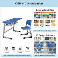 Conjunto de Mesa e Cadeira Escolar Personalizado OEM, Tampo Azul em PE, Mobiliário Ergonômico para Sala de Aula, Mesa de Estudo para Estudantes