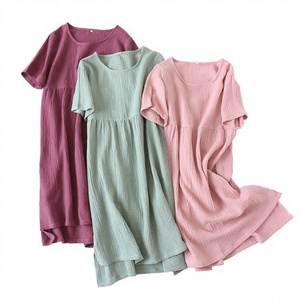 Camisón de algodón de verano para mujer, color sólido, manga corta, cuello redondo, longitud completa, ajuste holgado, vestido para dormir, ropa informal - Product Image 3