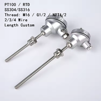 Sonda de Temperatura Industrial RTD PT100, Acero Inoxidable 316, Cabeza de Aluminio Impermeable, Termómetro de Resistencia WZP