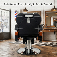 Fauteuil de Barbier Vintage Robuste Entièrement Inclinable Hydraulique avec Panneau en Bois Nervuré pour Salon de Coiffure