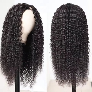 Vente en gros Perruques Deep Curly V Part Cheveux humains No Leave Out No Glue Brésilienne 100% Perruques de cheveux humains pour femmes noires
