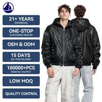 Blouson Bomber Homme Personnalisé en Cuir PU Noir avec Capuche Amovible et Fermeture Éclair – Style Décontracté Street Hip Hop – Vestes d'Hiver en Cuir pour Hommes