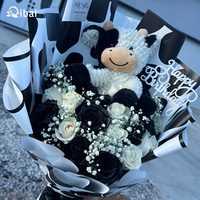 Qibai kertas kemasan tahan air motif sapi natal 20 buah-kertas pembungkus hadiah buket lucu untuk bunga segar