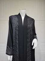 Robe Abaya Noire Perlée de Luxe pour Femme 2026 Dubaï, Cardigan Modeste Arabe Musulman pour Ramadan, Manteau Islamique Tendance Turquie, Robe Unie