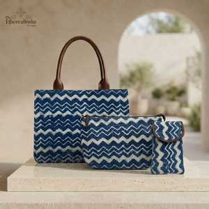 Handmade Rug Fabric Laptop <b>Tote</b> Bag Hand Block Print Cotton Lining <b>Nylon</b> Handle Rexene Sling Crossbody Phone Bag - Product Image 5